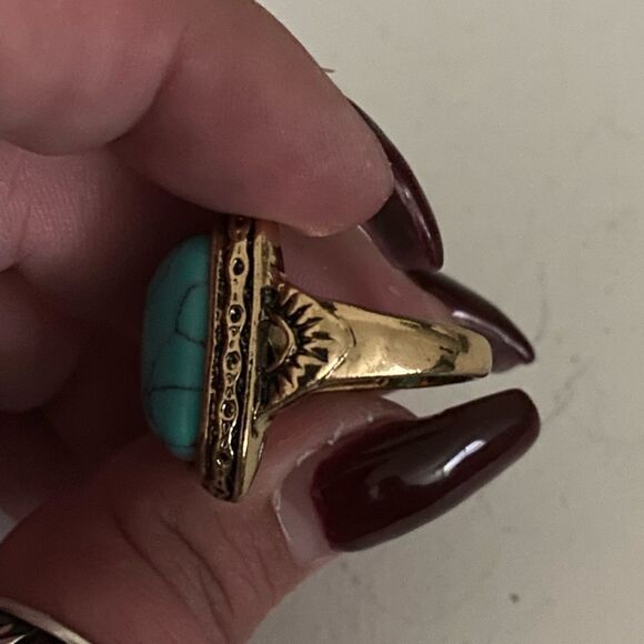 Gold Tone Faux Turquoise Ring - Picture 3 of 4